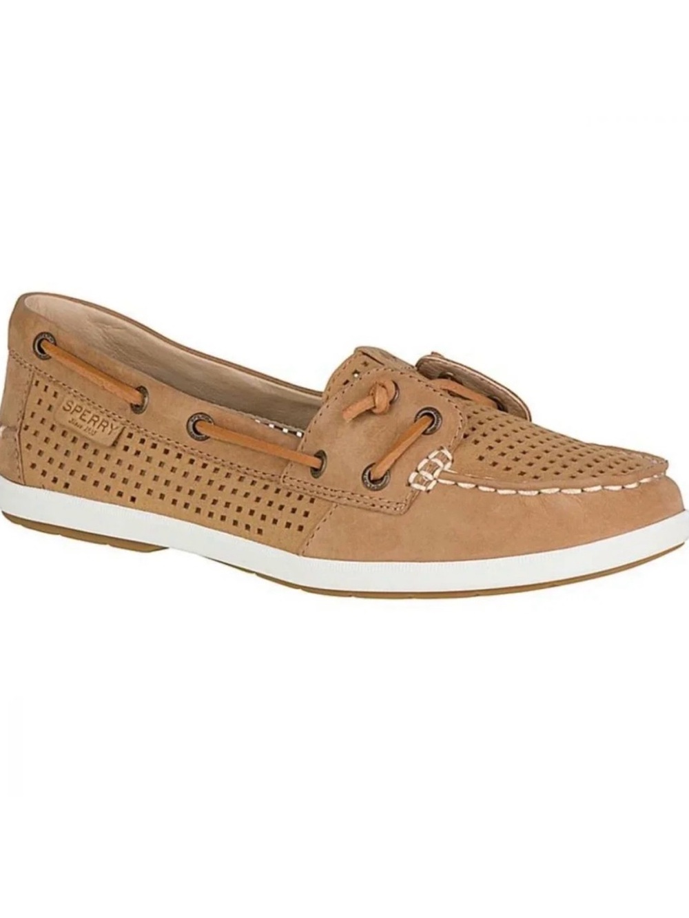 Sperry Women's Tan Perforated Suede Boat Shoe Moccasin